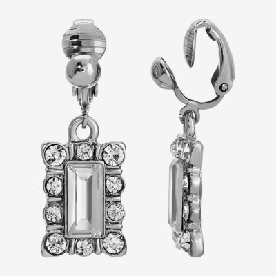 1928 Silver Tone Crystal Rectangular Clip On Earrings