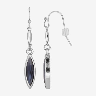 1928 Silver Tone & Blue Crystal Drop Earrings