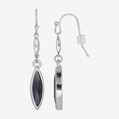 1928 Silver Tone & Blue Blue Crystal Marquise Drop Earrings