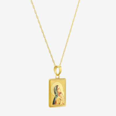 Madonna And Child Womens 14K Gold Rectangular Pendant Necklace