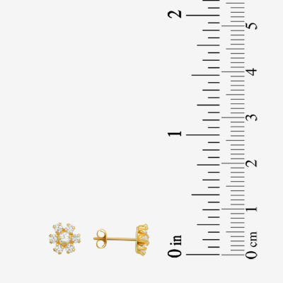 White Cubic Zirconia 10K Gold 7.5mm Flower Stud Earrings