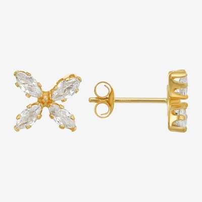 White Cubic Zirconia 10K Gold 7.3mm Flower Stud Earrings