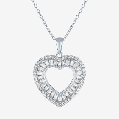 Yes Womens Lab Created White Sapphire Sterling Silver Heart 18 Inch Pendant Necklace