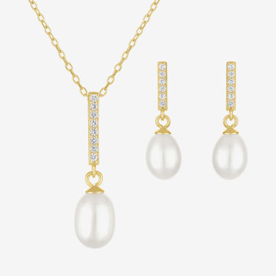 Yes, Please! Womens 2-pc. Cable White Cultured Freshwater Pearl 14K Gold Over Silver Pendant Necklace Set