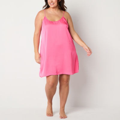 Ambrielle Womens Plus Satin Sleeveless U Neck Chemise