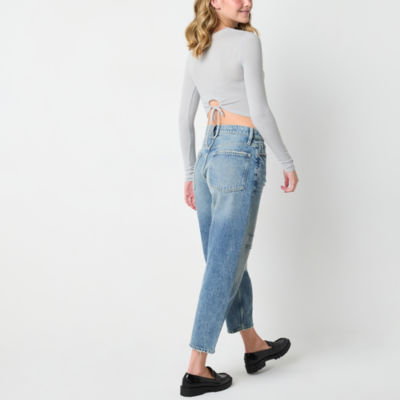 Arizona Cozy Tie Back Womens Juniors Crew Neck Long Sleeve T-Shirt