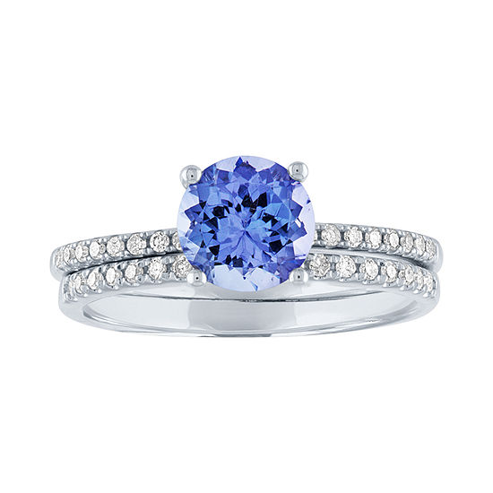 Modern Bride Gemstone Womens Genuine Blue Tanzanite & 1/5 CT. T.W. Diamond 10K White Gold Bridal Set