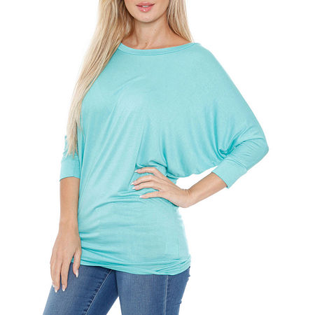 White Mark Womens Boat Neck 3/4 Sleeve T-Shirt, Medium, Green