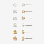 Mixit Hypoallergenic Tri Tone Stud 3 Pair Cubic Zirconia Earring Set,  Color: Multi - JCPenney