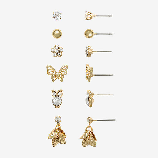 Mixit Gold Tone Butterfly & Owl Stud 6 Pair Earring Set