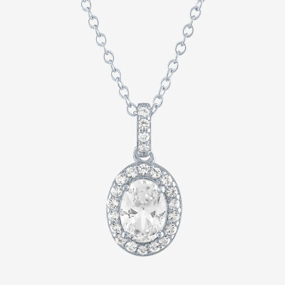 Limited Time Special! Womens Lab Created White Sapphire Sterling Silver Oval Pendant Necklace