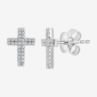 Effy Final Call 1/5 CT. Natural Diamond Sterling Silver 10.8mm Cross Stud Earrings
