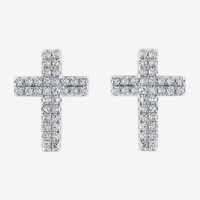 Effy Final Call 1/5 CT. Natural Diamond Sterling Silver 10.8mm Cross Stud Earrings