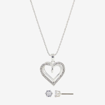 Sparkle Allure Womens Cubic Zirconia Pure Silver Over Brass Heart 2-pc. Jewelry Set