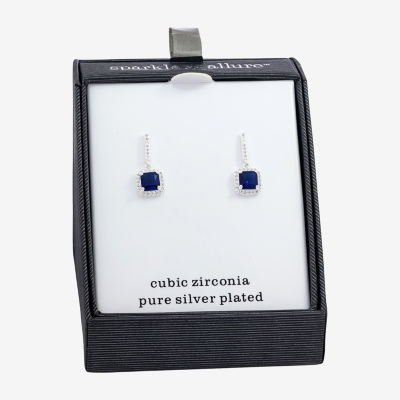 Sparkle Allure Womens Blue Crystal Pure Silver Over Brass Drop Earrings