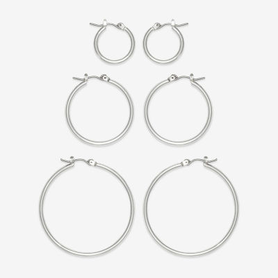 Mixit Hypoallergenic Silver Tone Hoop 3 Pair Earring Set, Color ...