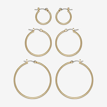 Mixit Hypoallergenic Gold Tone Hoop 3 Pair Earring Set | Yellow | One Size | Earrings Earring Sets | Holiday Gifts | Christmas Gifts | Stocking