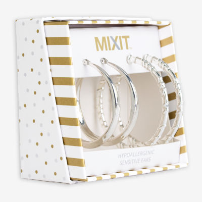 Mixit Hypoallergenic Silver Tone Hoop Silver Tone 2 Pair Earring Set