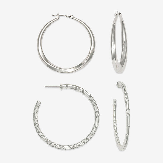 Mixit Smooth & Textured Hoop 2 Pair Earring Set