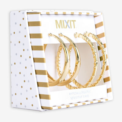 Mixit Hypoallergenic Gold Tone Hoop 2 Pair Earring Set