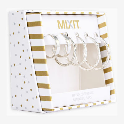 Mixit Hypoallergenic Silver Tone Hoop Silver Tone 3 Pair Earring Set