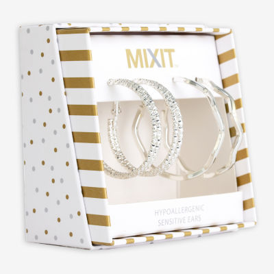 Mixit Hypoallergenic Silver Tone Hoop Silver Tone 2 Pair Earring Set