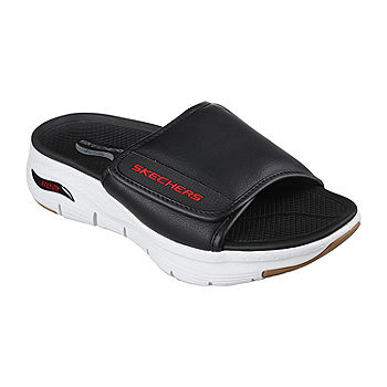 Skechers Mens Arch Fit Day Trip Slide Sandals, Color: Black Red -