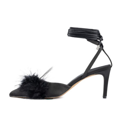 New York & Company Womens Saylor Satin Feathered Pointed Toe Stiletto Heel Pumps