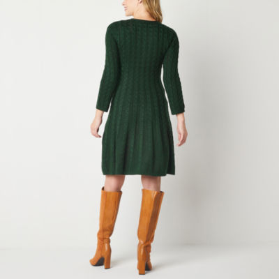 Jessica Howard Womens 3/4 Sleeve Cable Knit Sweater Dress