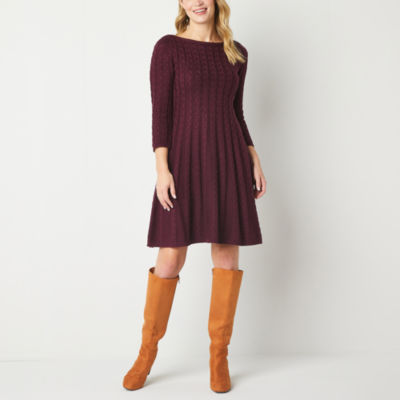 Jessica Howard 3/4 Sleeve Cable Knit Sweater Dress