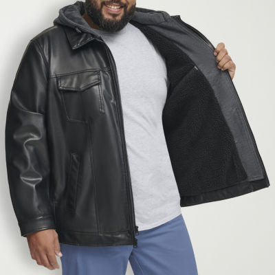 Levi's Mens Big and Tall Hooded Sherpa Lined Midweight Faux Leather Coat