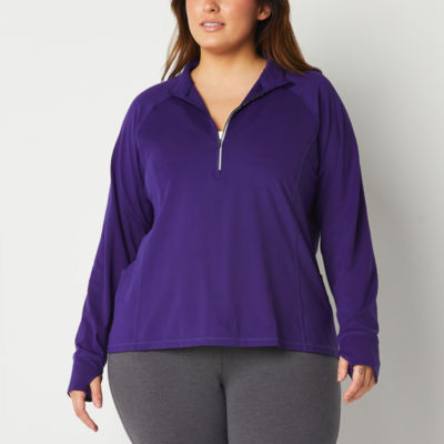 Xersion Womens Long Sleeve Quarter-Zip Pullover Plus