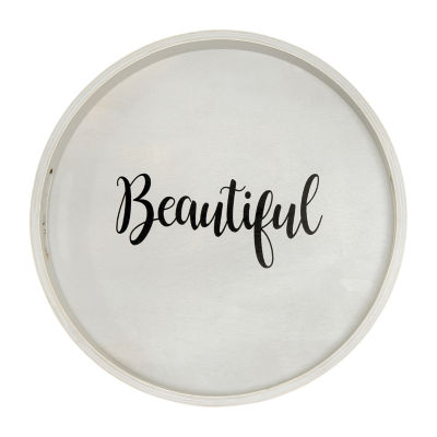 All the Rages "Elegant Designs 13.75"" Round Wood Serving" Decorative Tray
