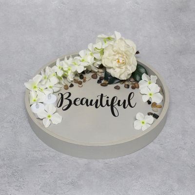 All the Rages "Elegant Designs 13.75"" Round Wood Serving" Decorative Tray