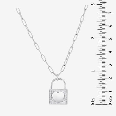 Womens White Cubic Zirconia Sterling Silver Heart Pendant Necklaces