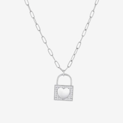 Womens White Cubic Zirconia Sterling Silver Heart Pendant Necklace