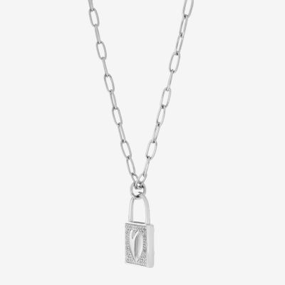 Womens White Cubic Zirconia Sterling Silver Heart Pendant Necklaces