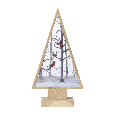Roman 12" Led Tree With Cardinal Wood Base Lighted Christmas Tabletop Decor