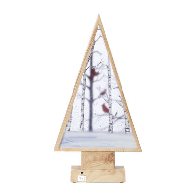 Roman "12"" Led Tree With Cardinal Wood Base" Lighted Christmas Tabletop Decor