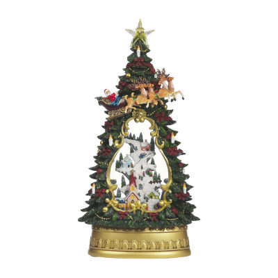 Roman 13.5" Led Village Tree & Church Lighted Christmas Tabletop Decor