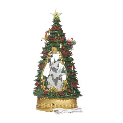 Roman 13.5" Led Village Tree & Church Lighted Christmas Tabletop Decor