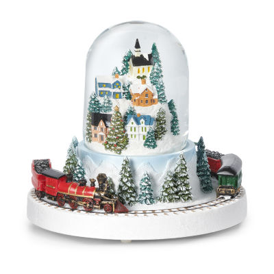 Roman 6.2" Dome Village With Train Plays Music Christmas Tabletop Decor