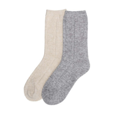 Luxury Cozy Cable 2 Pair Crew Socks Womens