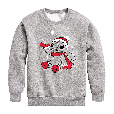 Disney Collection Little & Big Boys Crew Neck Long Sleeve Stitch Sweatshirt, Medium, Gray