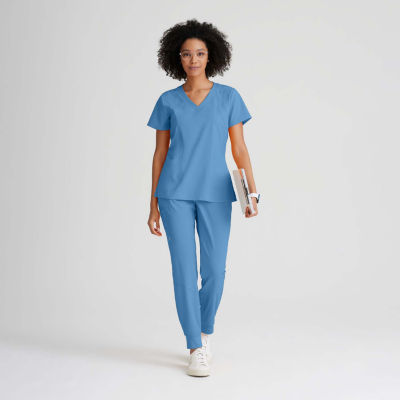 Barco One 5105 Racer 4-Pocket Womens V Neck Short Sleeve Tag Free Stretch Fabric Moisture Wicking Scrub Top