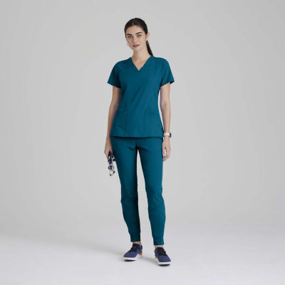 Barco One 5106 Pulse 5-Pocket Womens V Neck Tag Free Stretch Fabric Moisture Wicking Short Sleeve Scrub Top