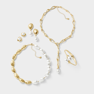 Worthington Gold Tone Womens Simulated Pearl Drop Earrings
