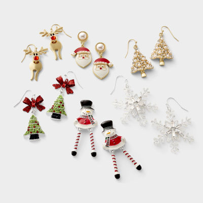 Mixit Gold Tone Reindeer Womens Multi Color Glass Stainless Steel Drop Earrings