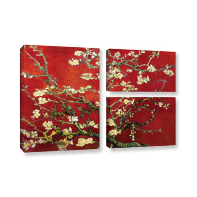 Brushstone Red Blossoming Almond Tree 3-pc. Flag Gallery Wrapped Canvas Wall Art