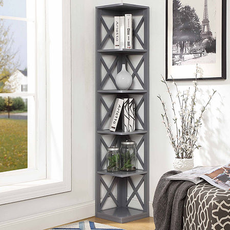 Oxford 5-Shelf Corner Bookcase, One Size, Gray